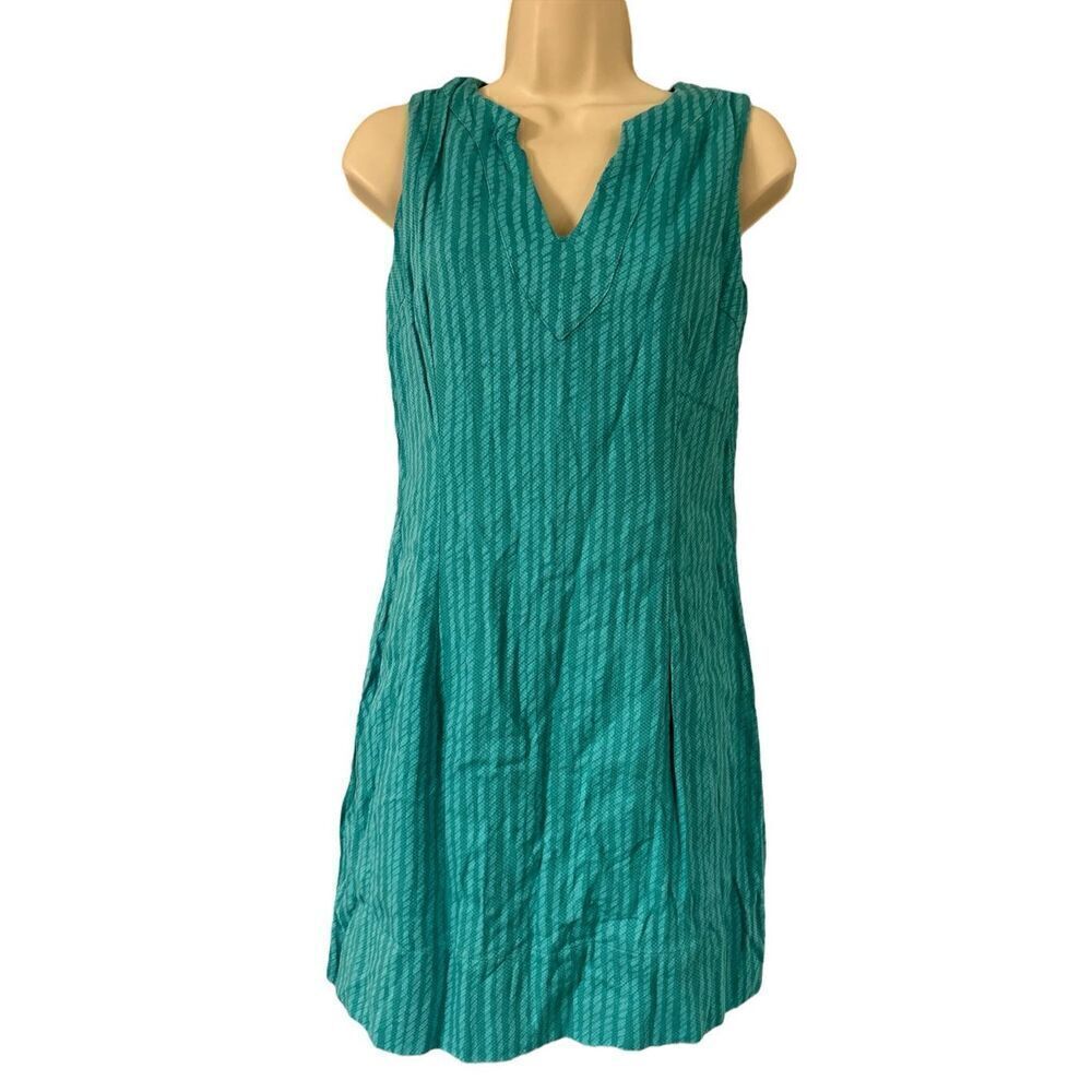 Hatley Textured Striped Teal Green Sleeveless Dress - Size 4 - Picture 3 of 7